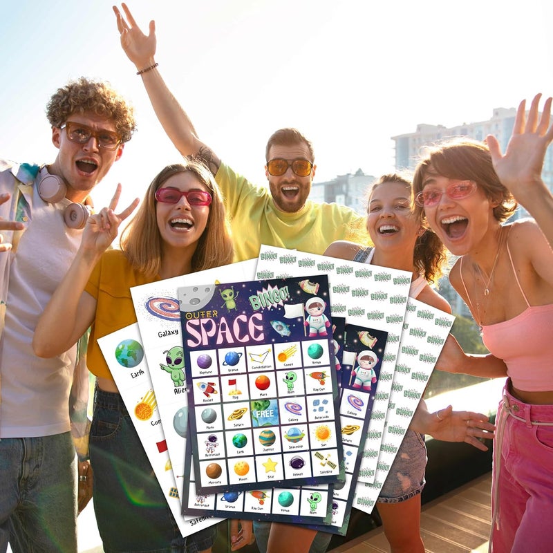OZTEMETY Space Bingo Card Game, Outer Space Bingo Game for Family Adults, Space Birthday Party Supplies, Favors, Space Party Decorations, Gift – 24 Players Bingo Game, C04 - Image 4